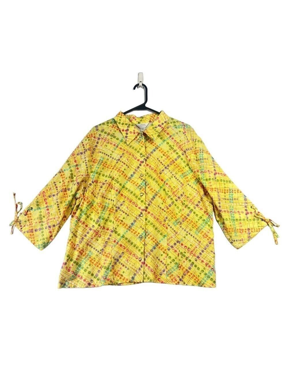 CJ Banks Linen Shirt Womens 2X Sz 20/22 W Colorful Hawaiian Beach Pearl Buttons